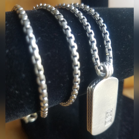 David Yurman vintage sterling silver chevron dog tag pendant box chain necklace - Picture 3 of 11